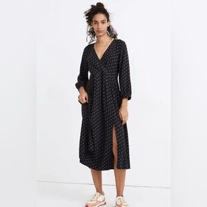 NWT Madewell Faux-Wrap Polka Dot Midi Dress V-Neck True Black - Purple • Size XL